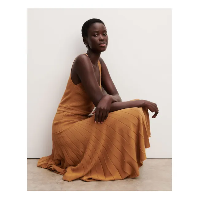 Pleated Tank Dress | Light brown