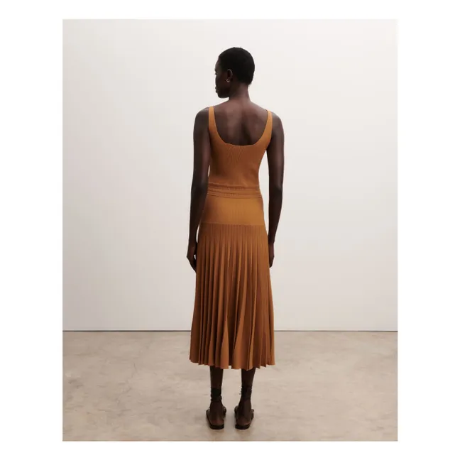 Plissiertes Tank Top-Kleid | Hellbraun