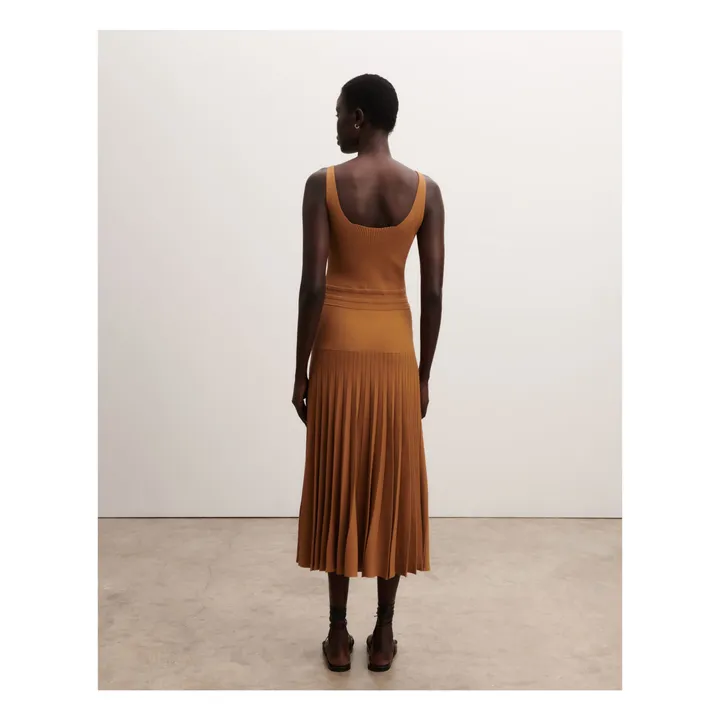 Vestido de tirantes plisado | Marrón claro- Imagen del producto n°1