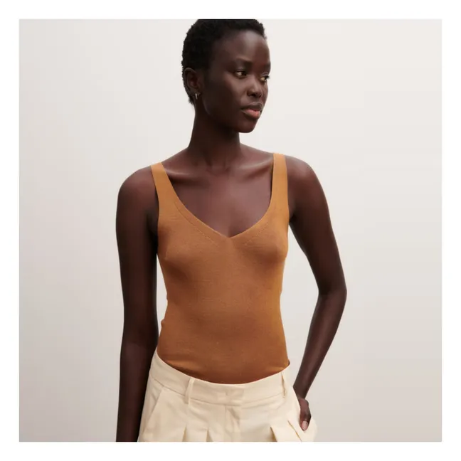 Seamless silk and cashmere tank top | Light brown