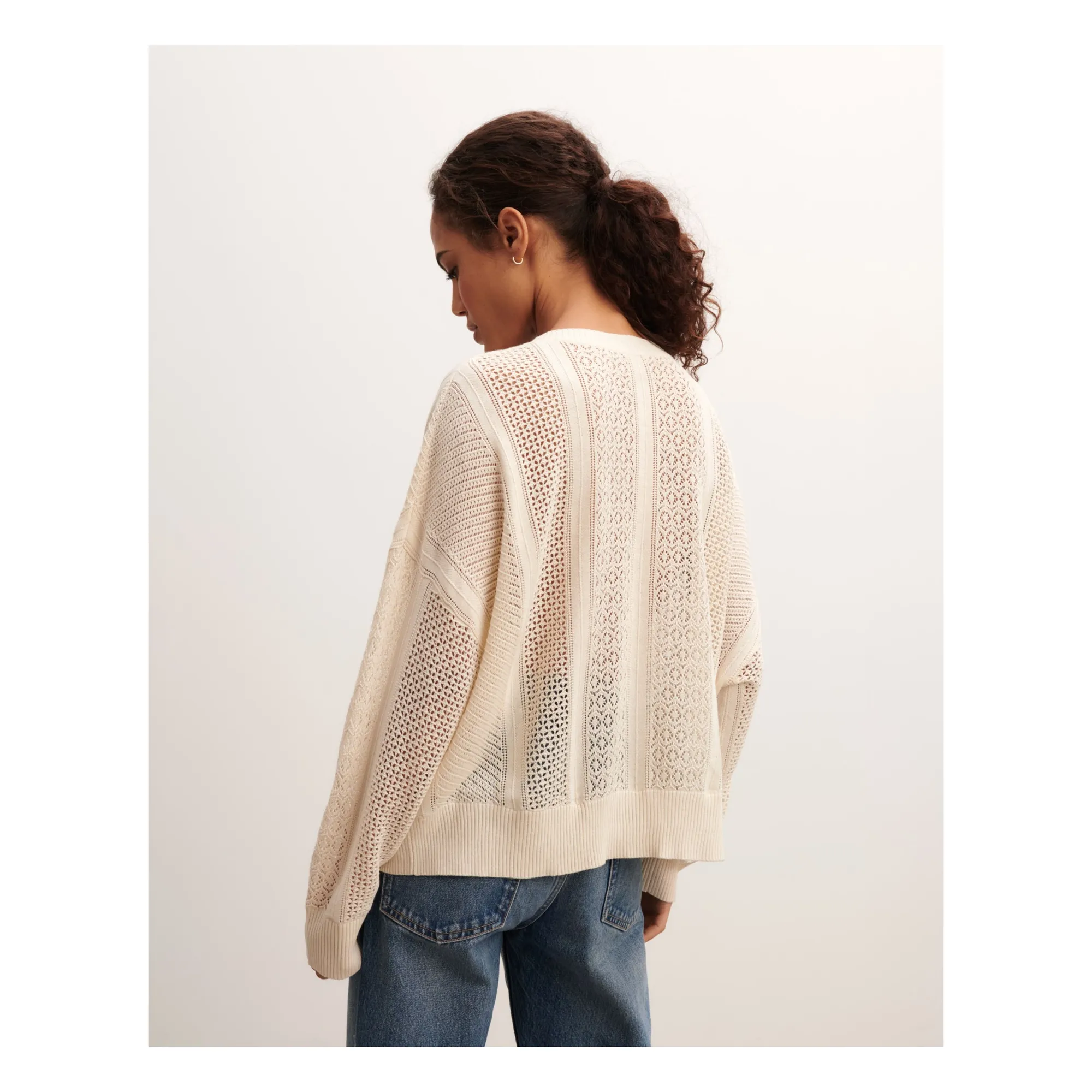 Pull Oversize Patchwork Pointelle Soie et Cachemire | Naturel- Image produit n°1