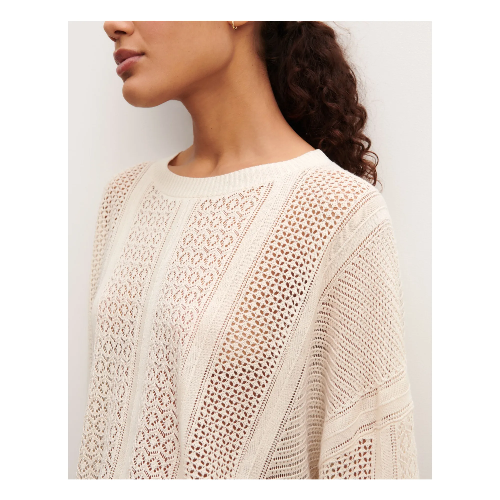 Pull Oversize Patchwork Pointelle Soie et Cachemire | Naturel- Image produit n°2