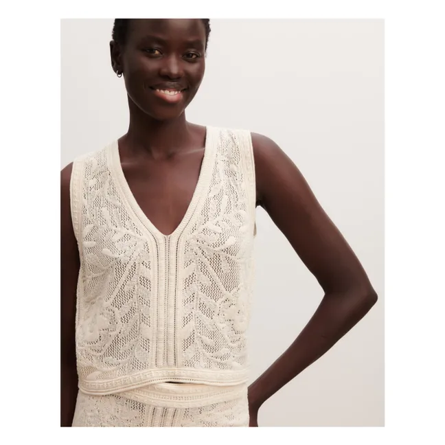 Top Pointelle Florale Silk and Cashmere | Natural