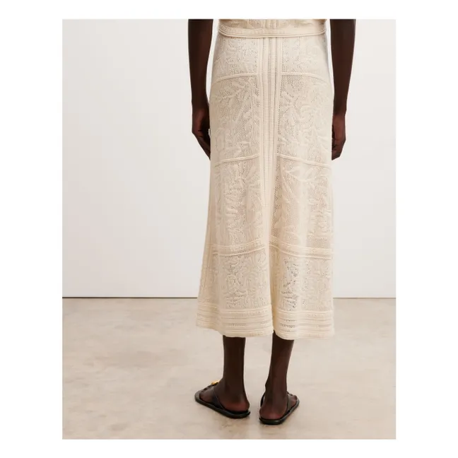 Pointelle Floral Silk and Cashmere Skirt | Natural