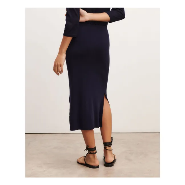 Gonna in maglia con spacco laterale in seta e cashmere | Nero