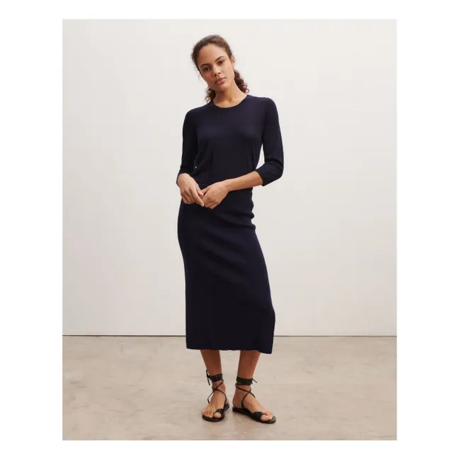 Gonna in maglia con spacco laterale in seta e cashmere | Nero