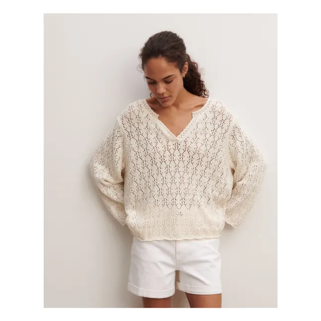 Jersey de algodón y cachemira con cuello de punto tunecino | Natural