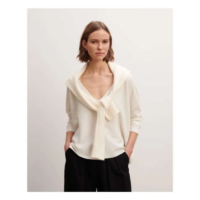 Oversized V-neck Sweater Minimalist Cotton and Cashmere | Natural
