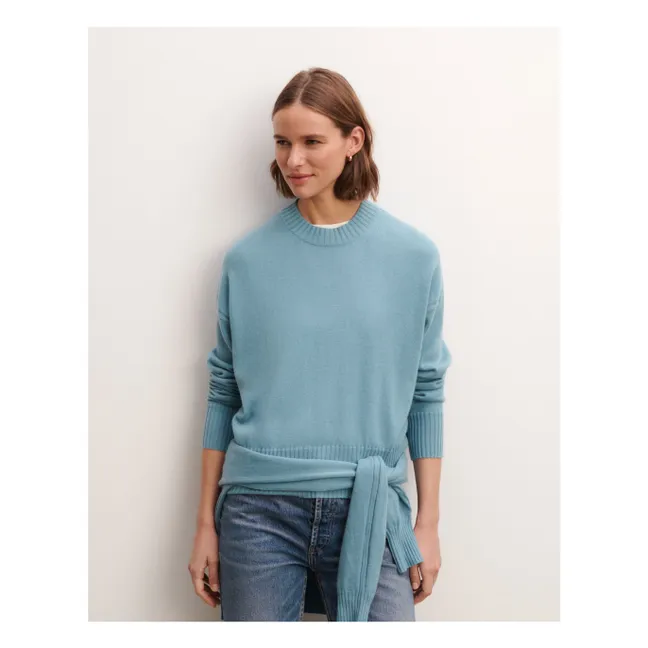 Jersey oversize de cachemira y seda con cuello redondo | Azul