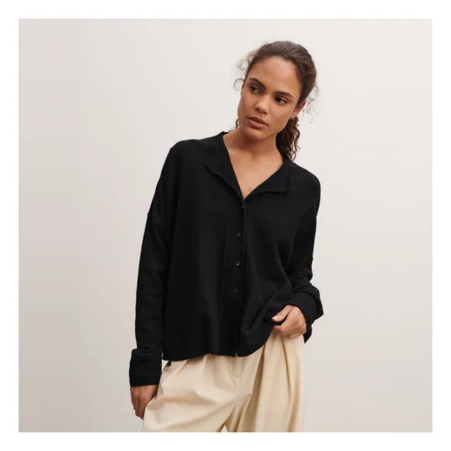 Chaqueta oversize minimalista de algodón y cachemira | Negro
