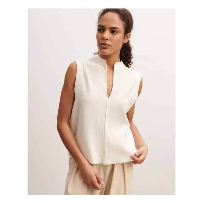 Top minimalista de algodón y cachemira con cuello tunecino | Natural