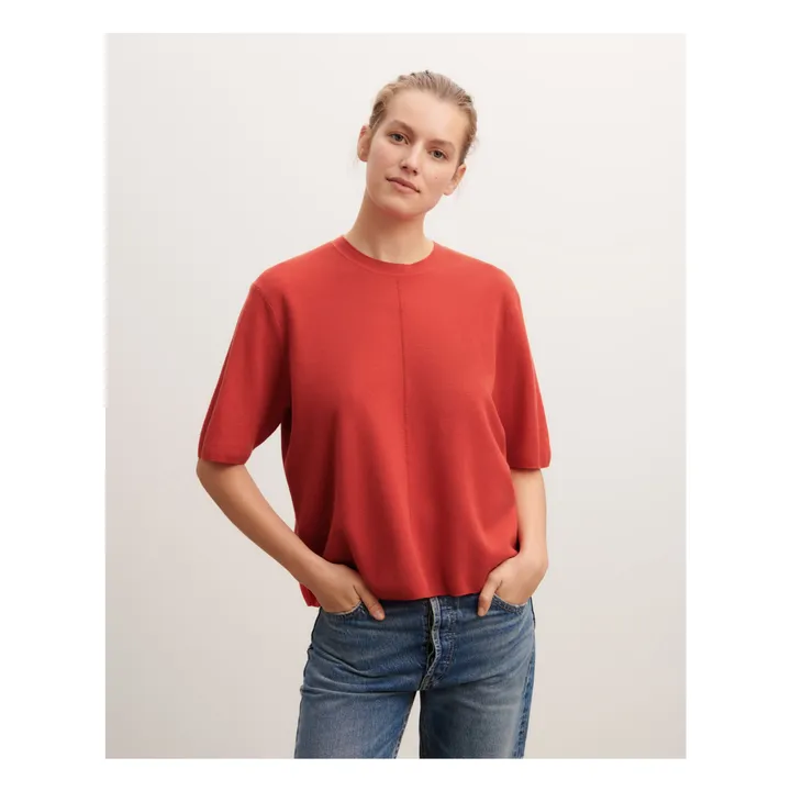 Camiseta slim fit de algodón y cachemira | Rojo- Imagen del producto n°1