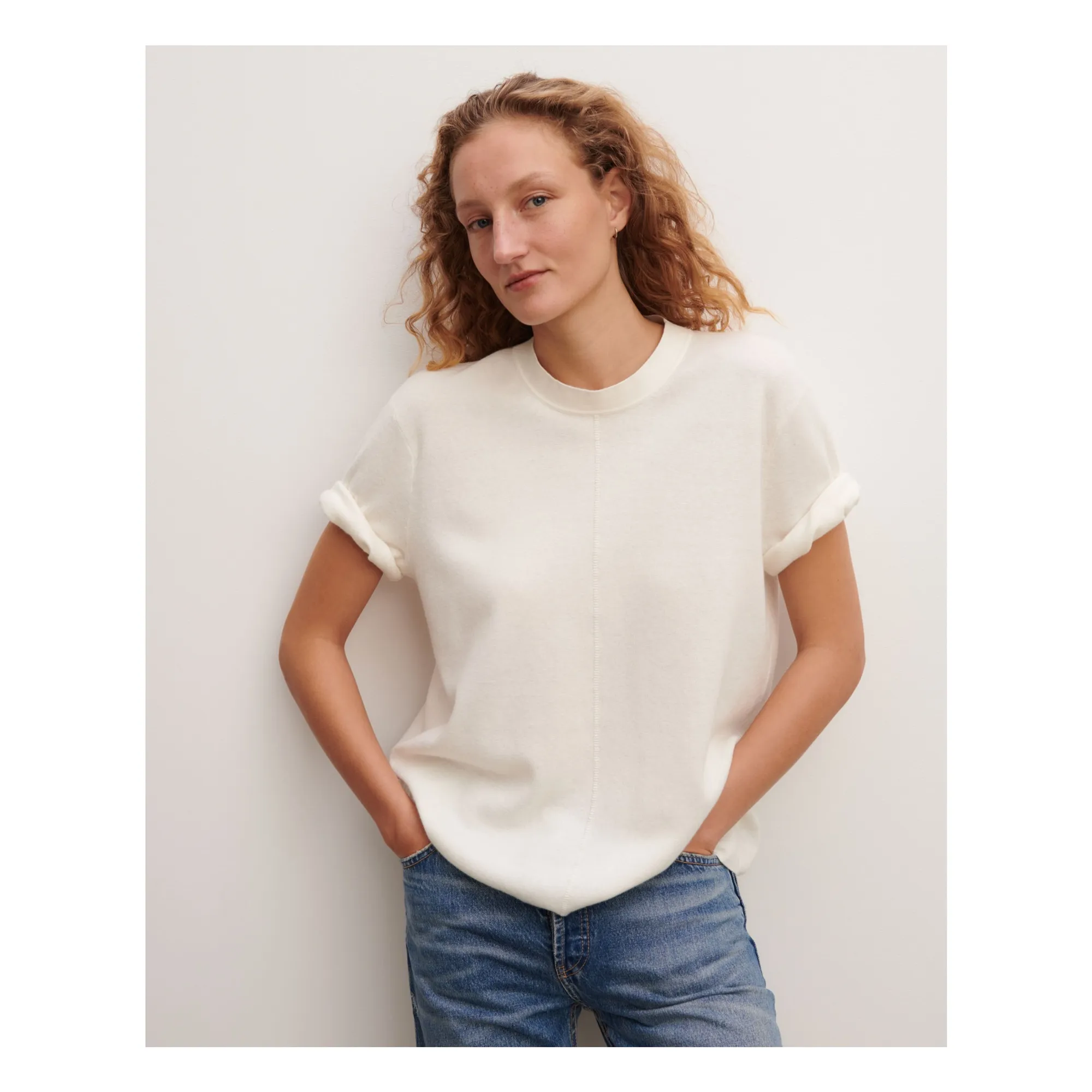 T-shirt Ample Minimaliste Coton et Cachemire | Naturel- Image produit n°1