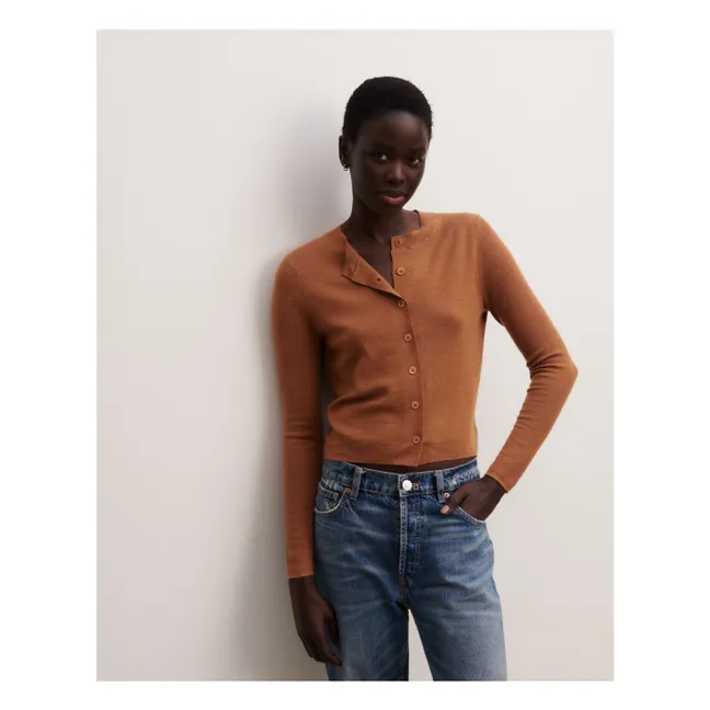 Cardigan Maille Unie Cachemire et Soie | Marron clair 