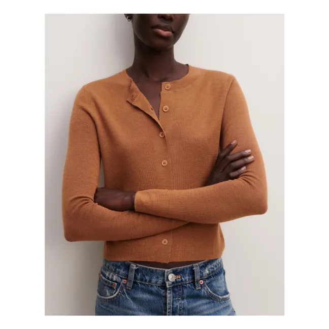 Cardigan Maille Unie Cachemire et Soie | Marron clair 