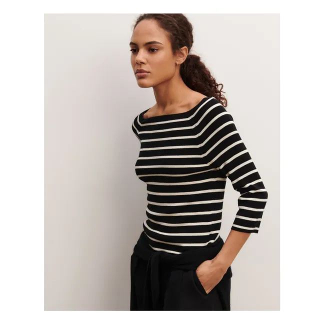 Top Marinière Seda y Cachemira | Negro