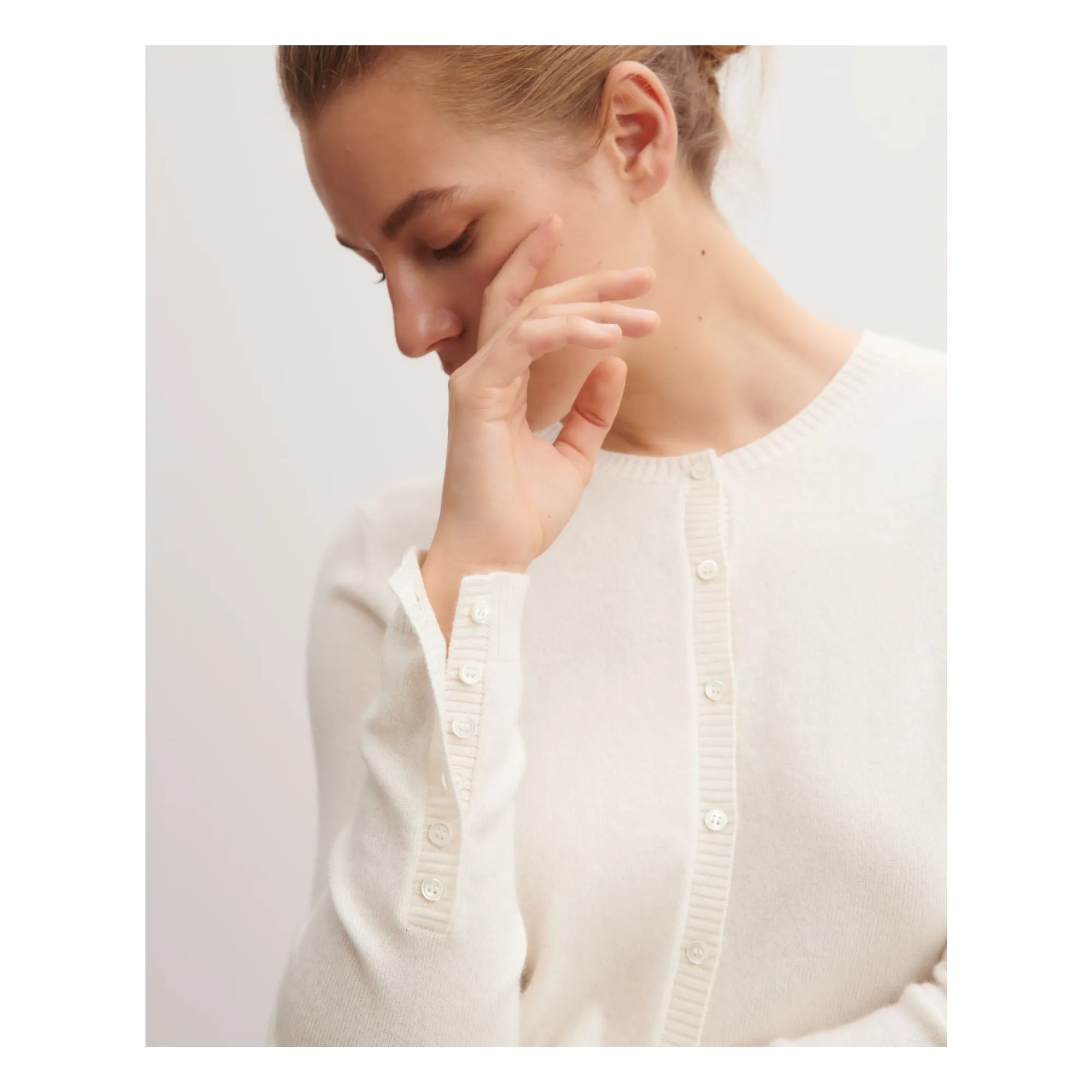 Cardigan Manches Boutonnées Cachemire | Crème- Image produit n°2