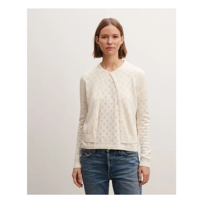 Strickjacke Pointelle Seide und Baumwolle | Natur
