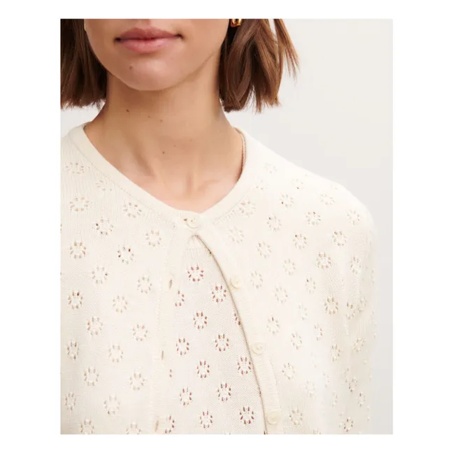 Strickjacke Pointelle Seide und Baumwolle | Natur