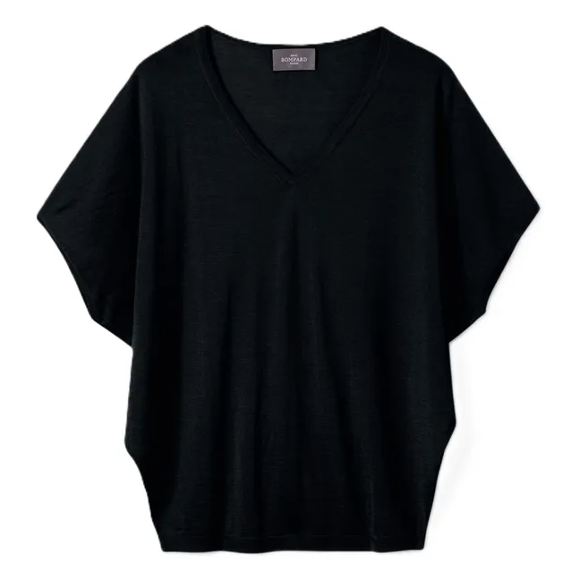 Jersey ultrafino con cuello en V de cachemira y seda | Negro