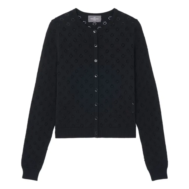 Strickjacke Pointelle Seide und Baumwolle | Schwarz