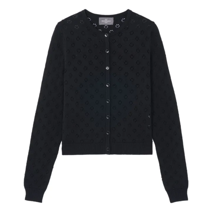 Pointelle Silk and Cotton Cardigan | Black- Product image n°0