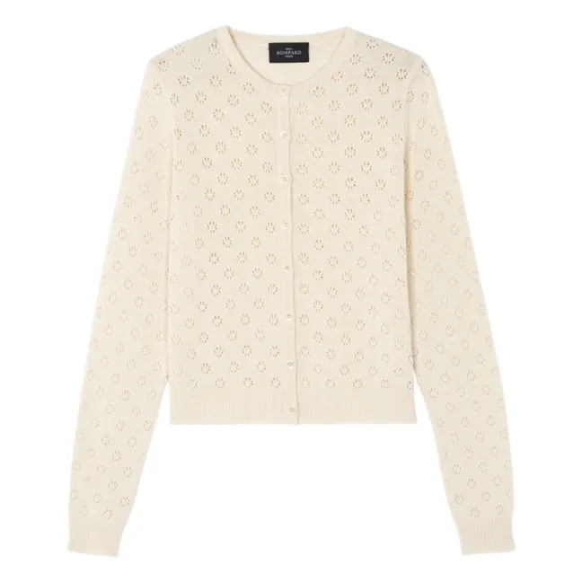 Strickjacke Pointelle Seide und Baumwolle | Natur