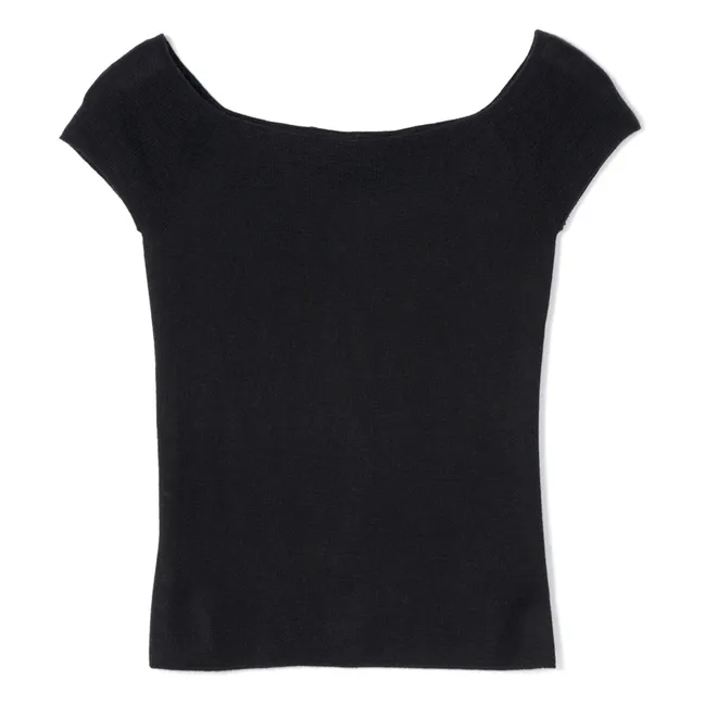 Cashmere and Silk Bardot Collar Knit Top | Black