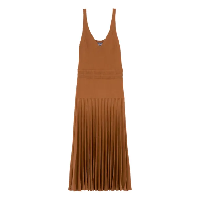 Pleated Tank Dress | Light brown