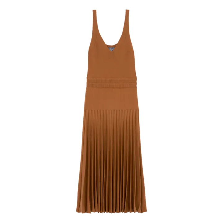 Vestido de tirantes plisado | Marrón claro- Imagen del producto n°0
