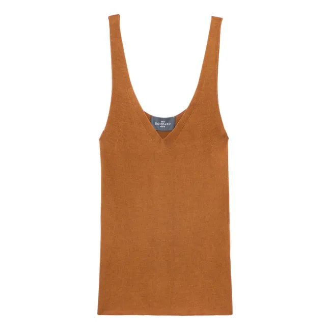 Camiseta de tirantes sin costuras de seda y cachemira | Marrón claro