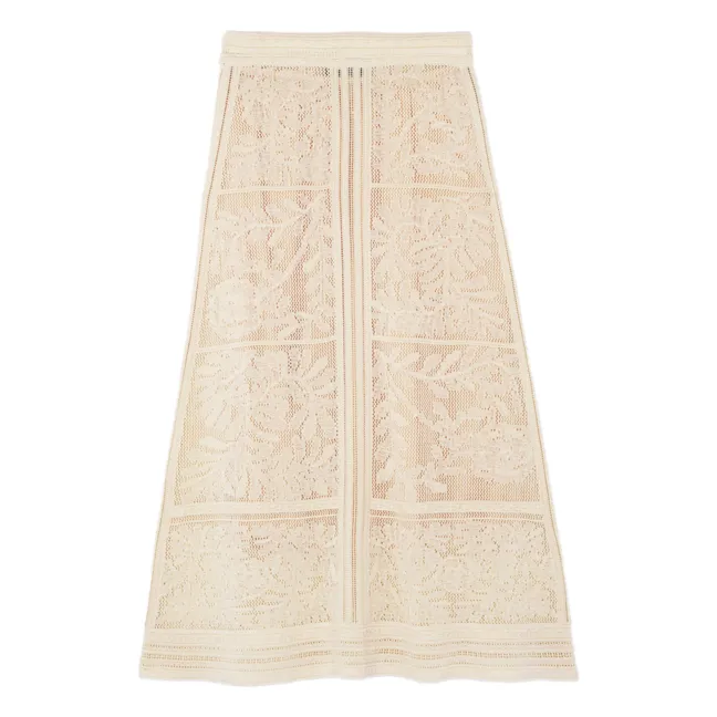 Pointelle Floral Silk and Cashmere Skirt | Natural
