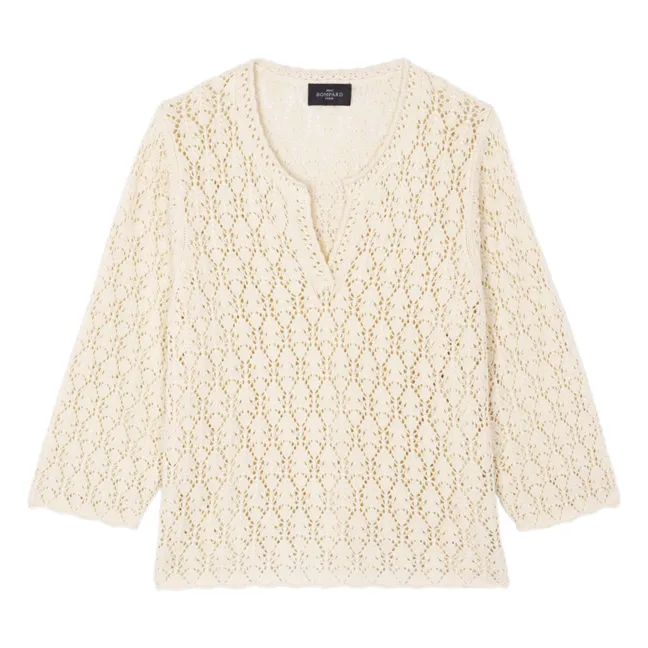 Jersey de algodón y cachemira con cuello de punto tunecino | Natural