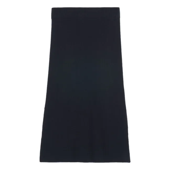 Gonna in maglia con spacco laterale in seta e cashmere | Nero