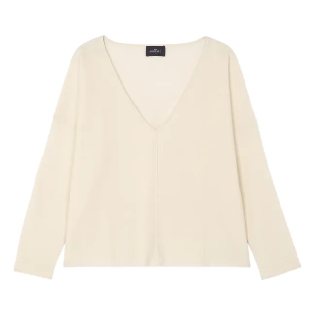 Oversized V-neck Sweater Minimalist Cotton and Cashmere | Natural