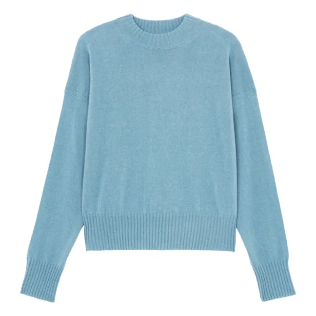 Jersey oversize de cachemira y seda con cuello redondo | Azul