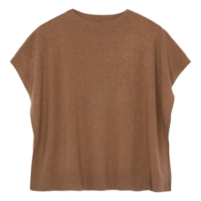Poncho de cachemira con cuello barco | Caramelo