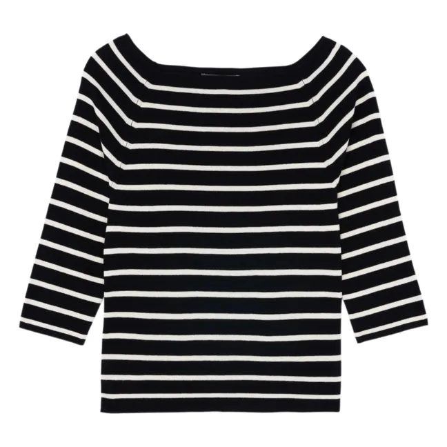 Top Marinière Seda y Cachemira | Negro