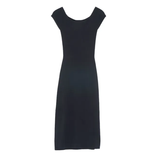 Abito con colletto Bardot in seta e cashmere | Nero