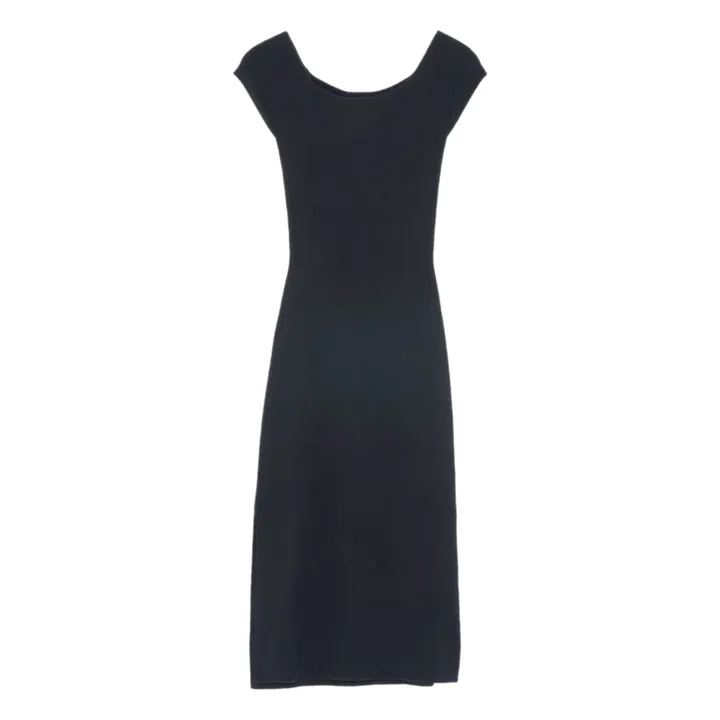 Vestido con cuello Bardot de seda y cachemira | Negro- Imagen del producto n°0