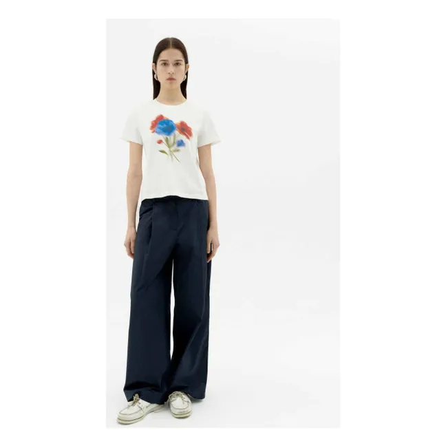 Camiseta de algodón orgánico Blurry Flower Ida | Blanco