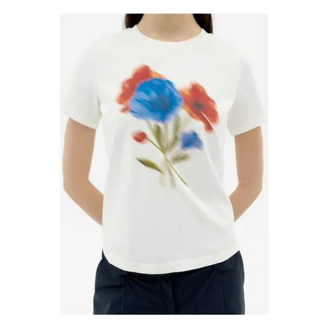 Camiseta de algodón orgánico Blurry Flower Ida | Blanco