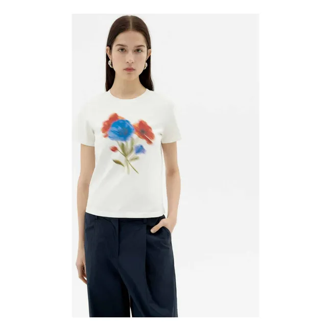 Camiseta de algodón orgánico Blurry Flower Ida | Blanco