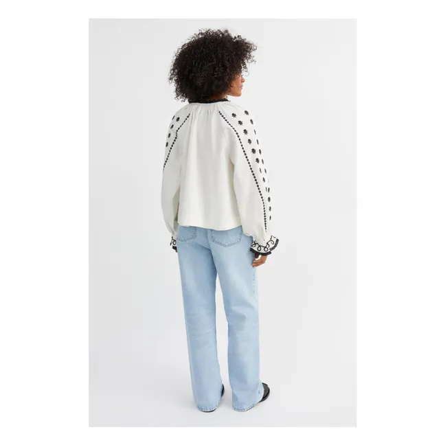 Blusa Ella de algodón orgánico y lino | Blanco