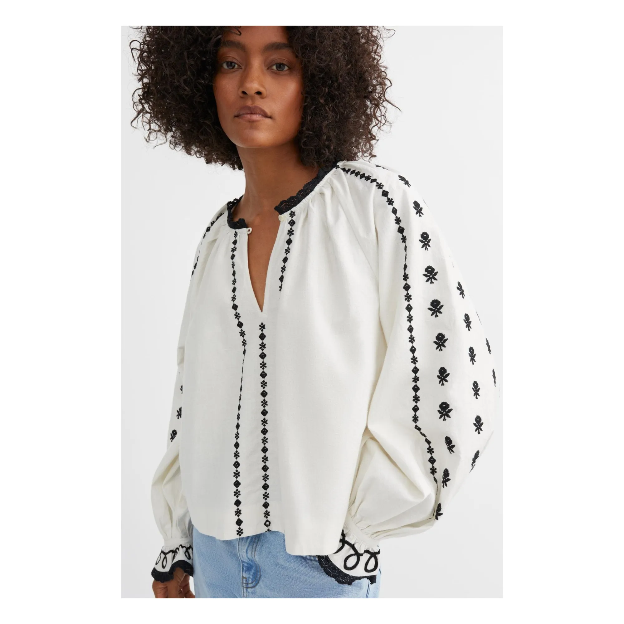 Skall Studio White Ella Organic Cotton And Linen Blouse