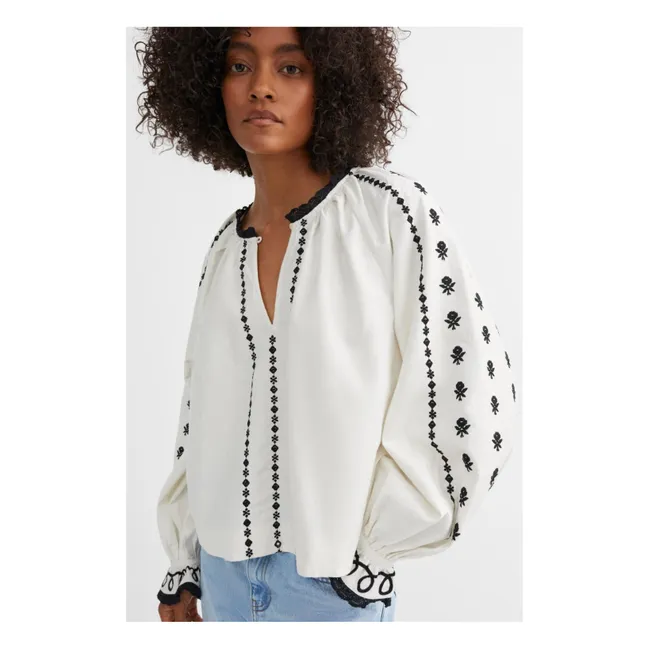 Blusa Ella de algodón orgánico y lino | Blanco