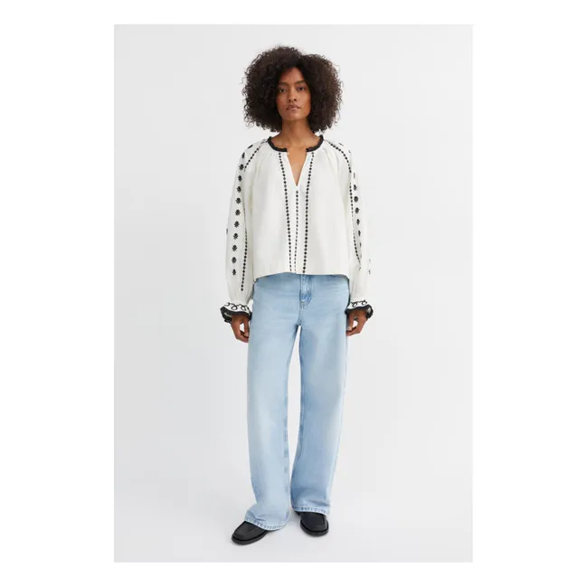 Blusa Ella de algodón orgánico y lino | Blanco