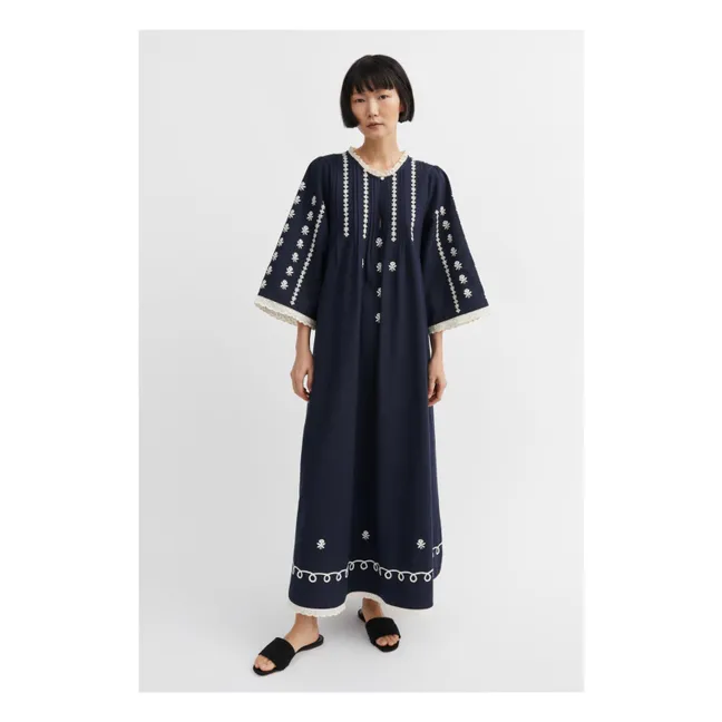 Kleid Freya aus Bio-Baumwolle und Leinen | Navy