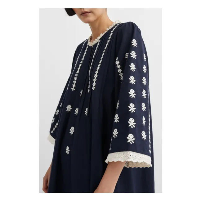 Kleid Freya aus Bio-Baumwolle und Leinen | Navy
