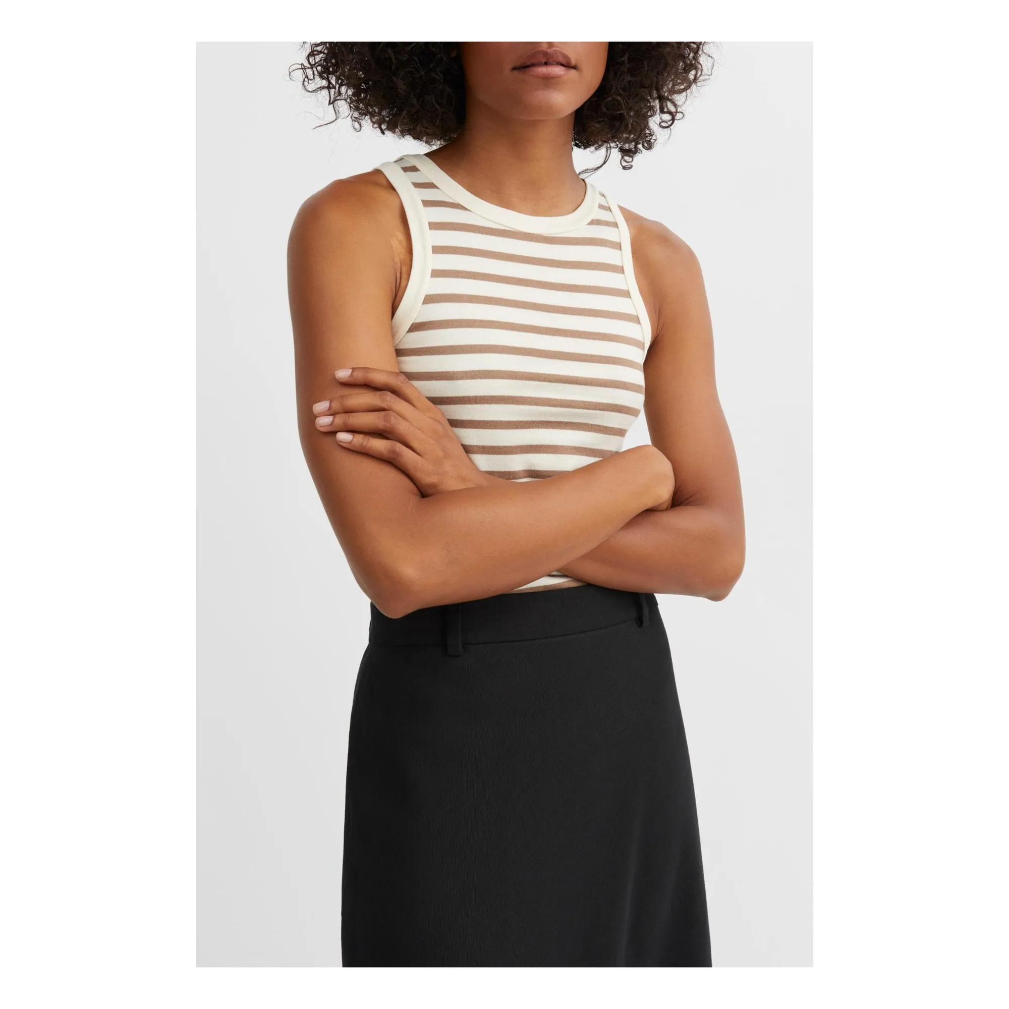 Skall Studio Light Brown Loui Stripes Organic Cotton Tank Top